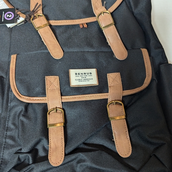 BENRUS Heritage Backpack - Black with Accents of Brown - Picture 2 of 13